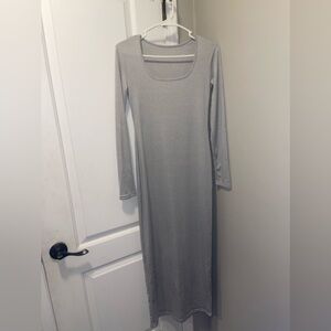 Light grey squared neck solid maxi dress